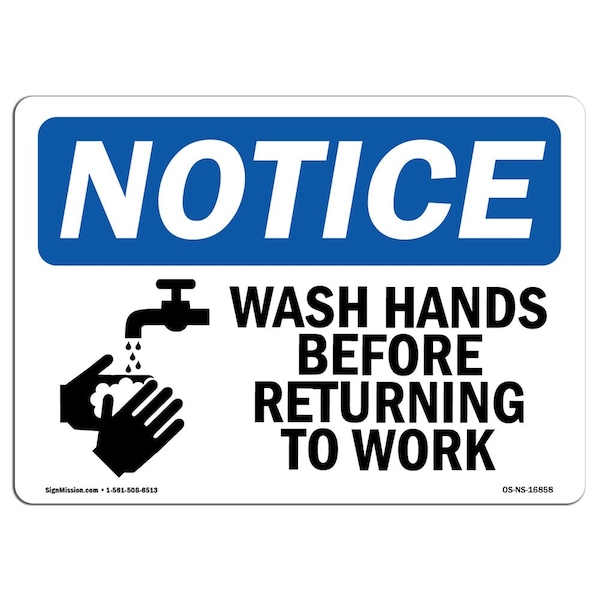 OSHA Sign, Wash Hands Before Returning To Class Symbol, 18in X 12in Decal, 12" W, 18" L, Landscape